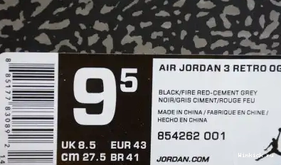 JORDAN CEMENT” 3 2018  “BLACK AIR 0601